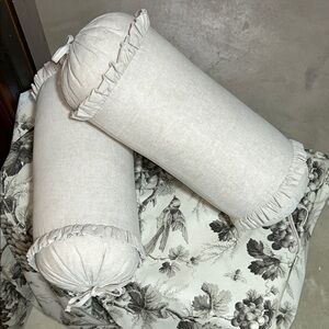 2 Elegant linen Bolster Pillow Set